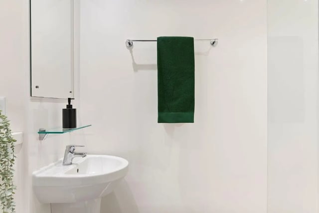 Sink soap dispenser towel rack bathroom at Westwood Student Mews in Coventry Student Accommodation