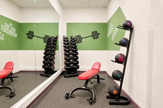 Dumbbells bench medicine balls gym equipment gym at Westwood Student Mews in Coventry Student Accommodation