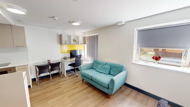 Sofa desk table and kitchen studio apartment at Chapel Street - Luton in Luton Student Accommodation