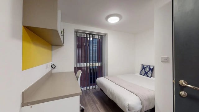 Desk bed and pillow student bedroom at Chapel Street - Luton in Luton Student Accommodation