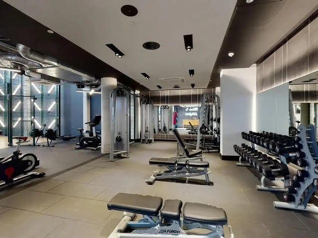 Gym equipment including treadmills and weights gym at COSMOS in Sheffield Student Accommodation