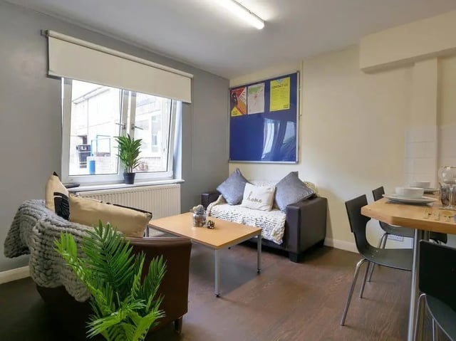 Sofa table window plant and dining area living room at Moulsecoomb Place in Brighton Student Accommodation