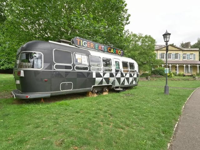 Retro food truck with checkered design exterior at Moulsecoomb Place in Brighton Student Accommodation