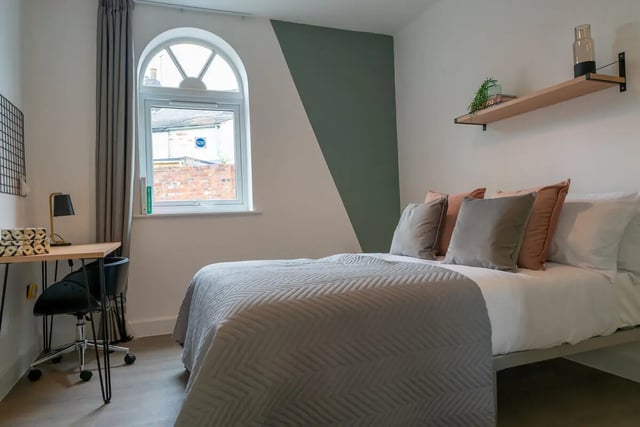 Bed desk chair with lamp and window bedroom at 12 Bedroom House at Freya House, Thesiger Street in Lincoln Student Accommodation