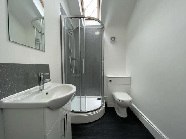 Sink shower toilet modern bathroom at 2 Bedroom House at 20 B, Portland Street in Lincoln Student Accommodation