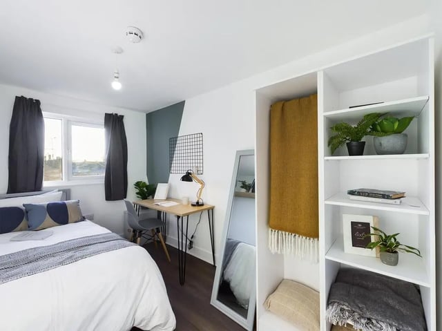 Bed desk chair mirror shelving unit bedroom at 6 Bedroom House at 53, Ripon Street in Lincoln Student Accommodation