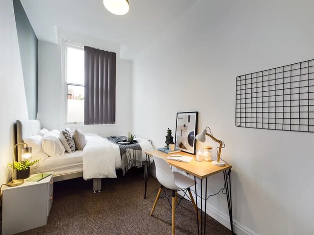 Bed desk chair lamp art grid bedroom at 8 Bedroom House at 213, Smithdown Road in Liverpool Student Accommodation