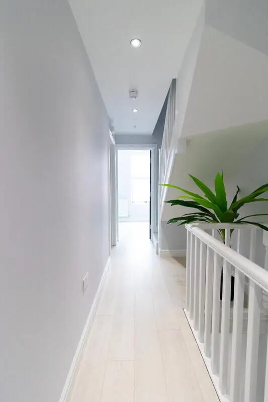 Hallway with plant and staircase hallway at 6 Bedroom House at 85, Halsbury Road in Liverpool Student Accommodation