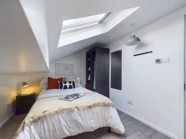 Bed wardrobe skylight and desk Bedroom at 5 Bedroom House at 2, Crofton Street in Manchester Student Accommodation