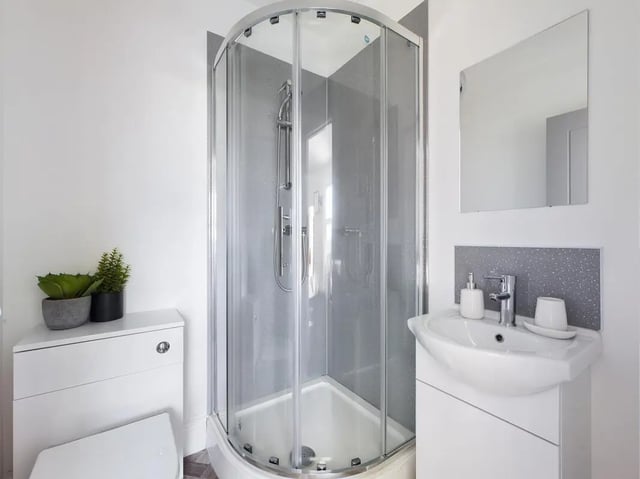 Shower toilet sink with plants bathroom at 6 Bedroom House at 47, Monks Road in Lincoln Student Accommodation
