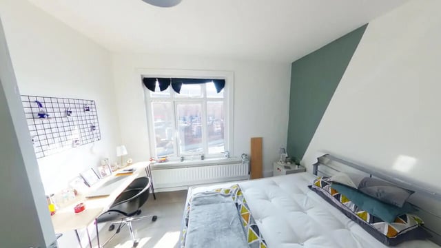 Bed desk chair mesh board window bedroom at 8 Bedroom House at 71, Monks Road in Lincoln Student Accommodation