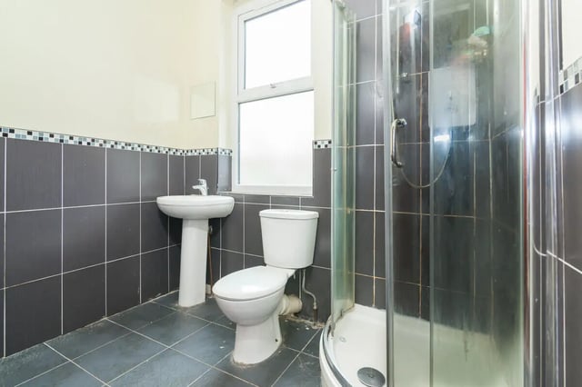 Toilet sink and shower stall bathroom at 5 Bedroom House at 11, Mildred Street in Salford Student Accommodation