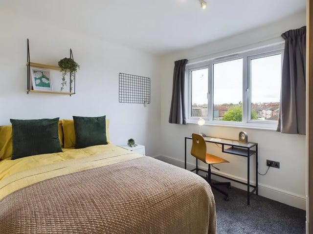 Bed desk and shelf student bedroom at 4 Bedroom House at Flat 5, 265, Edge Lane in Liverpool Student Accommodation
