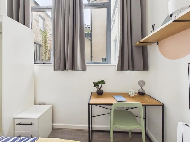 Desk chair bonsai hourglass study area at 3 Bedroom House at Flat 3, 18, China Street in Lancaster Student Accommodation