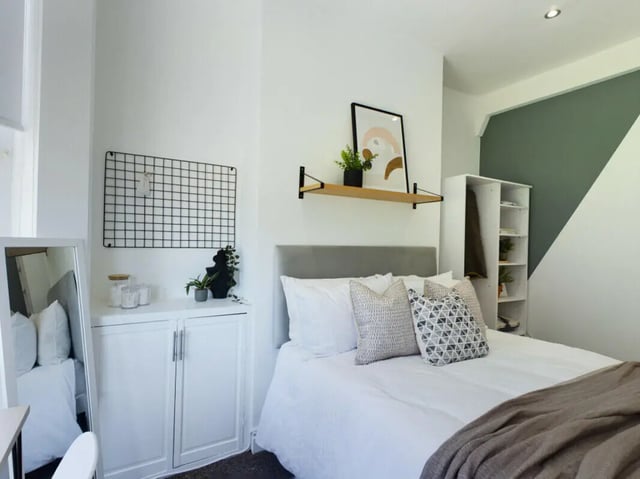 Bed storage shelf art closet bedroom at 4 Bedroom House at 7, Westbourne Grove in Lincoln Student Accommodation