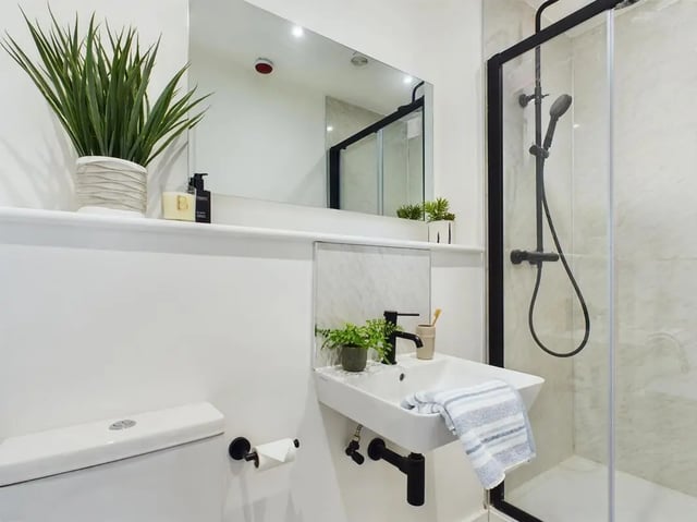 Toilet sink shower plants and mirror bathroom at 8 Bedroom House at 69, Monks Road in Lincoln Student Accommodation