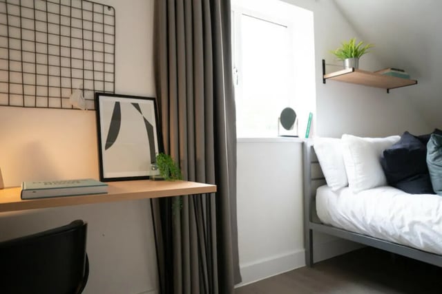 Desk bed wall art and shelf bedroom at 4 Bedroom House at 86, Cross Street in Lincoln Student Accommodation
