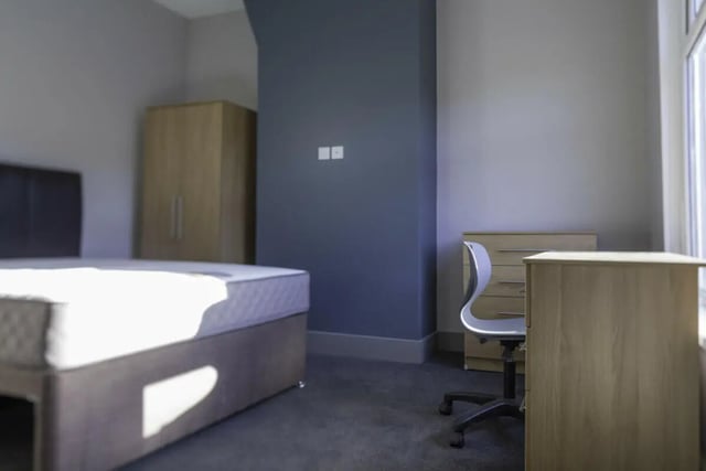 Bed wardrobe desk chair bedroom at 3 Bedroom House at 1, Romney Street in Salford Student Accommodation
