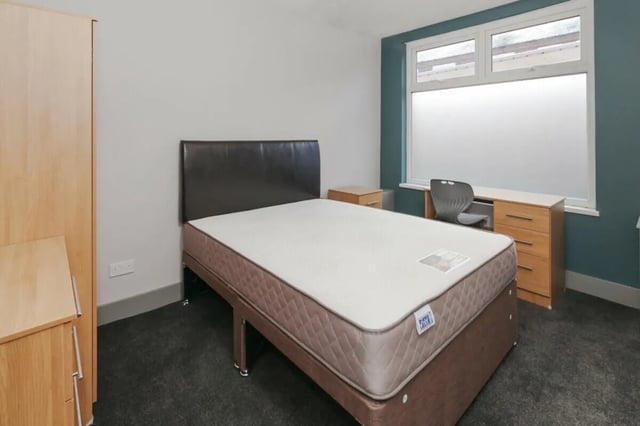 Bed desk wardrobe and chair bedroom at 3 Bedroom House at 1, Romney Street in Salford Student Accommodation