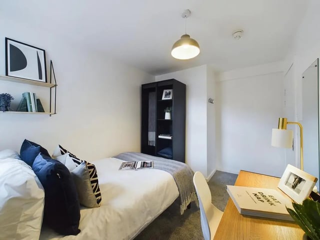 Bed shelf wardrobe desk lamp picture bedroom at 7 Bedroom House at 6, KIPPAX STREET in Manchester Student Accommodation