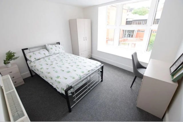 Bed wardrobe desk chair in student bedroom at 10 Bedroom House at 15, Monks Road in Lincoln Student Accommodation