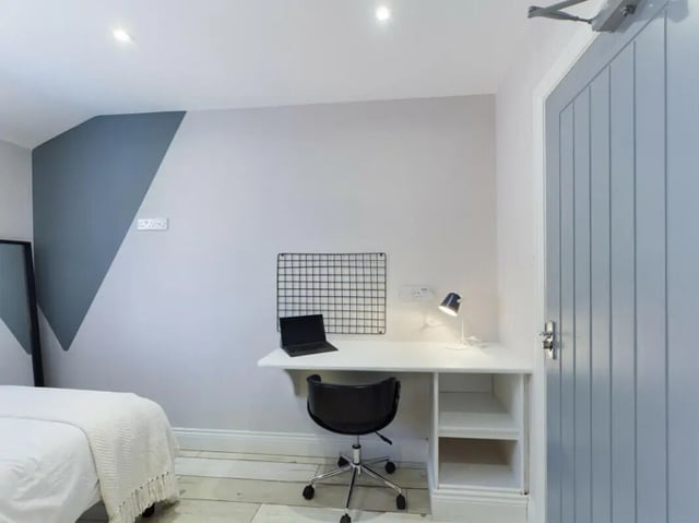 Desk chair laptop lamp study area Bedroom at 8 Bedroom House at 211, Molyneux Road in Liverpool Student Accommodation