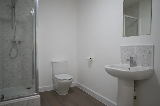 Shower toilet sink and mirror bathroom at 5 Bedroom House at 38, Cavendish Street in Lancaster Student Accommodation