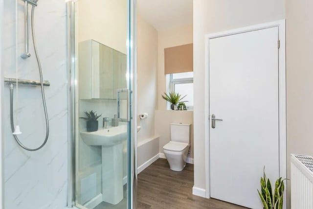 Shower sink toilet and door bathroom at 5 Bedroom House at 64, Monson Street in Lincoln Student Accommodation