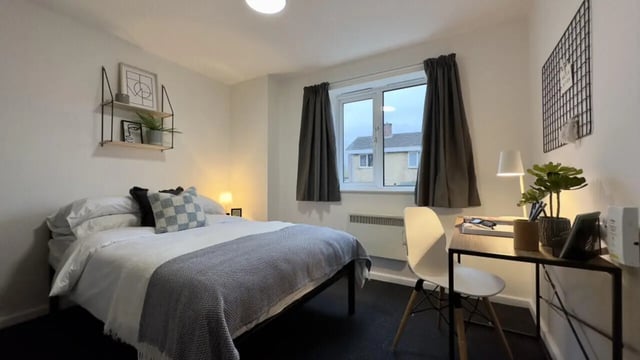 Bed desk lamp plant framed art bedroom at 3 Bedroom House at 20, Brookside in Derby Student Accommodation