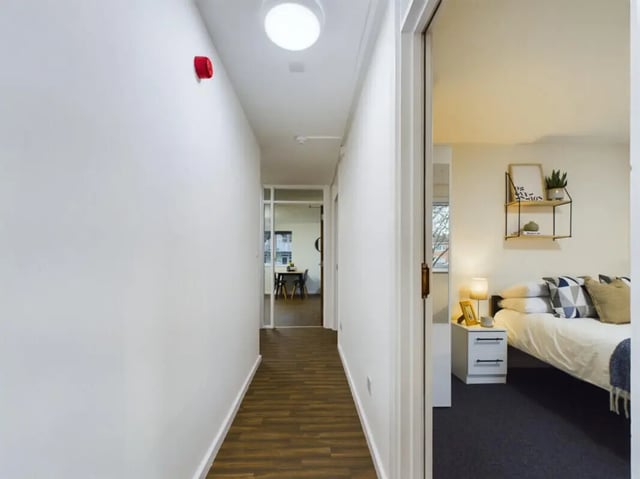 Hallway with modern bedroom and desk area Bedroom at 3 Bedroom House at 20, Brookside in Derby Student Accommodation