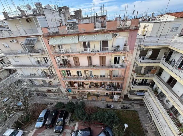 Apartment balconies with air conditioners exterior at Prime location flat with sea view balcony close to Aristotle University in Thessaloniki Student Accommodation