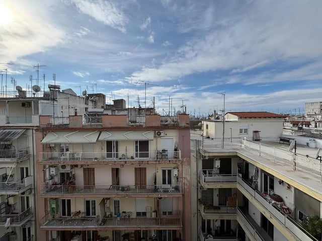 Apartment balconies with awnings exterior at Prime location flat with sea view balcony close to Aristotle University in Thessaloniki Student Accommodation