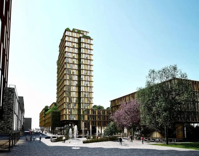 Modern student accommodation building with fountains exterior at Cool single ensuite bedroom close to Aarhus Universitet in Aarhus Student Accommodation