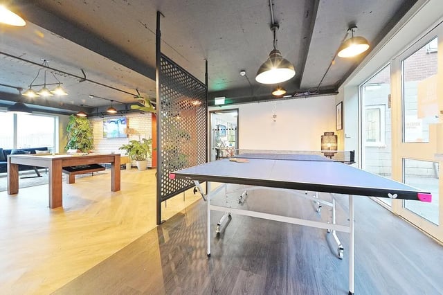 Ping pong table pool table and seating common area at Canalside in Birmingham Student Accommodation