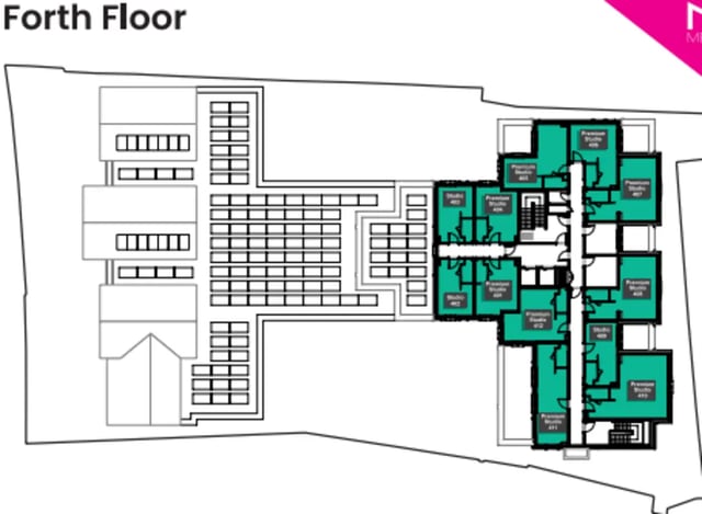 Floor plan with multiple studio apartments floor plan at Valerian in York Student Accommodation
