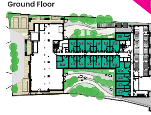 Floor plan showing numerous student rooms layout at Valerian in York Student Accommodation