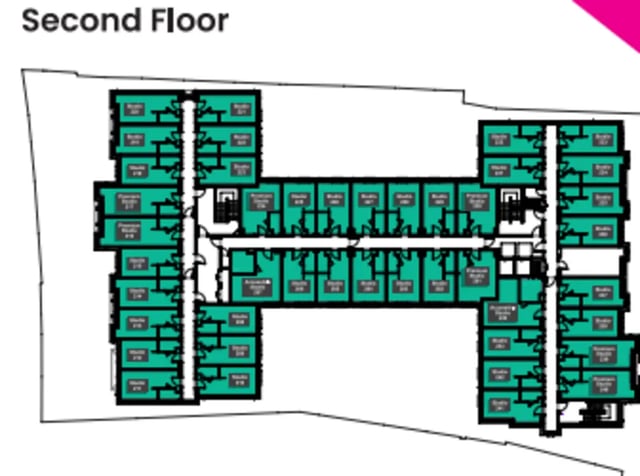 Floor plan showing multiple studio apartments floor plan at Valerian in York Student Accommodation