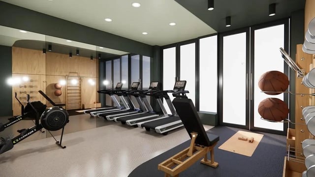 Treadmills rowing machine weights basketballs gym bench playing area at Bridge House - Glasgow in Glasgow Student Accommodation