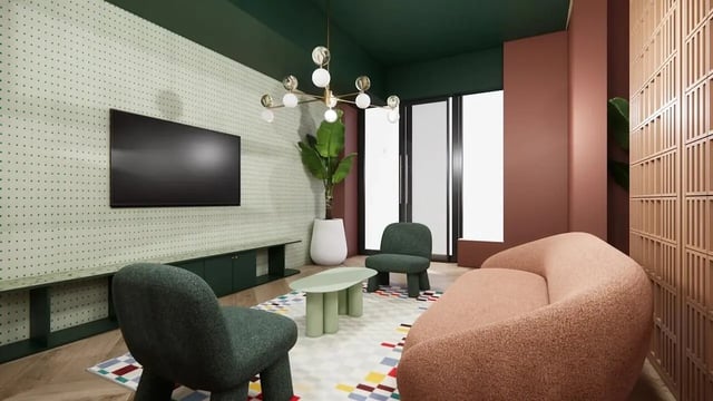 Sofa chairs television and plant living room at Bridge House - Glasgow in Glasgow Student Accommodation