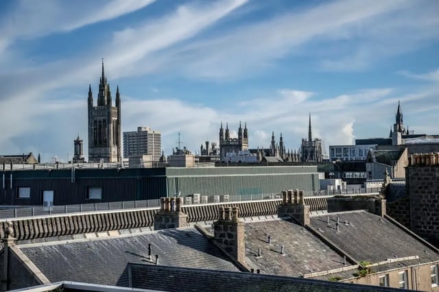 Rooftops and cityscape with spires exterior at St. Andrew Street in Aberdeen Student Accommodation