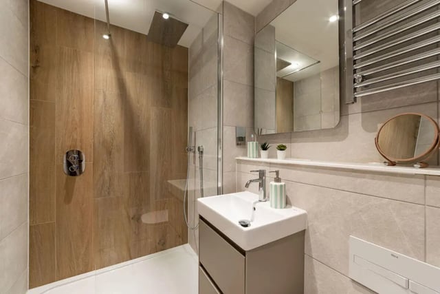 Modern bathroom with sink shower and mirror bathroom at Yugo Rothesay House in Bournemouth Student Accommodation