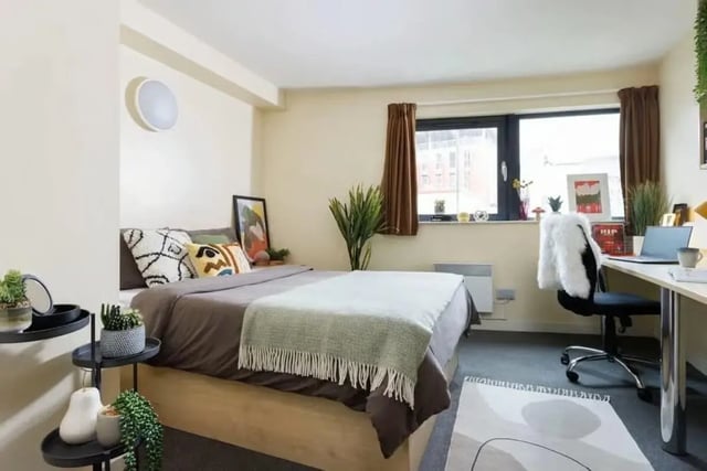 Bed desk plants and chair bedroom at Curzon House in Nottingham Student Accommodation