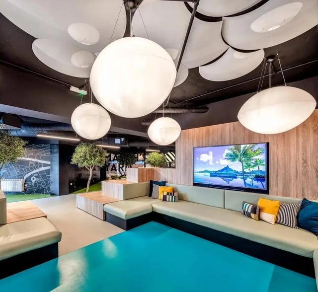 Modern lounge area with sectional sofa and TV living room at Copley Court in Cork Student Accommodation
