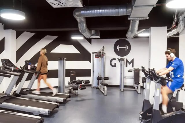 Treadmills exercise bikes weight machines gym interior at Copley Court in Cork Student Accommodation