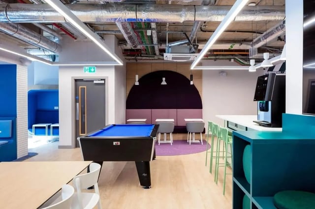 Pool table seating area kitchen communal space at Coleman Court in Cork Student Accommodation