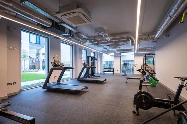 Treadmills exercise bikes weight bench gym. at Coleman Court in Cork Student Accommodation
