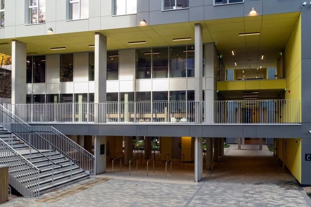 Modern building with stairs walkway and bike racks exterior at The Artisan in Dublin Student Accommodation
