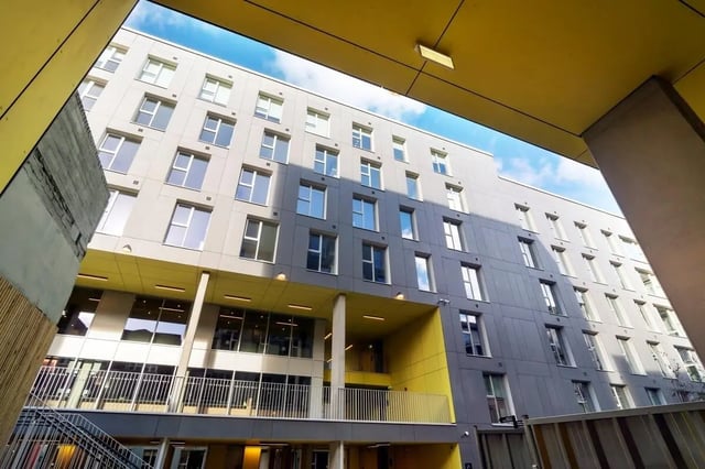 Modern building with many windows exterior at The Artisan in Dublin Student Accommodation