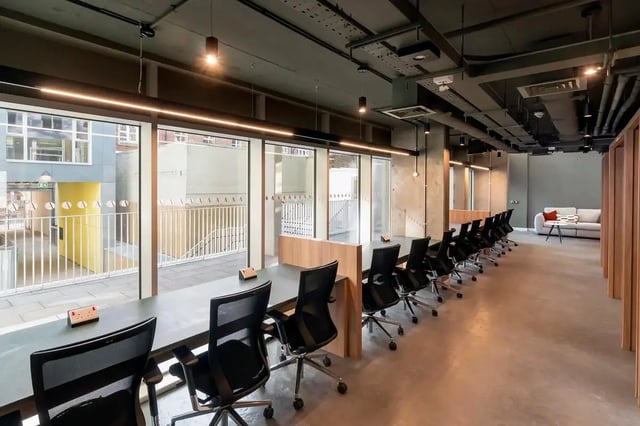 Study desks with chairs and lounge seating study area at The Artisan in Dublin Student Accommodation