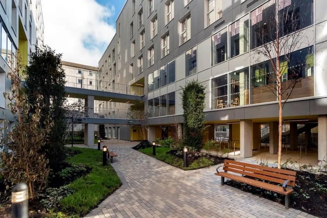 Courtyard with benches and walkways exterior at The Artisan in Dublin Student Accommodation